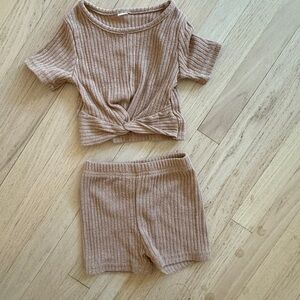 Toddler Tan Ribbed Knit Top and Skirt Set